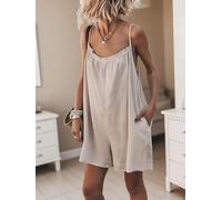 Combinaison sans manches pour femme - Ample - Décontractée - Tenue de vacances d'été - Bretelles spaghetti - Combinaison courte avec poches