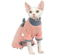 Combinaison sans poils en coton pour chat - Pyjama doux à col rond avec nœud - Vêtements pour animal domestique - Tenue à quatre pattes hautement élastique pour intérieur de petite taille (#1, XL)