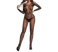 Combinaison Sexy Femme Lingerie Sexy Bas en Soie pour Femmes Bas en Maille Jacquard Col Suspendu Dos Nu Bas en Soie en Dentelle Bas Résille Lingerie Sexy Lingerie Sexy Sous-vêtements Dentelle, Noir