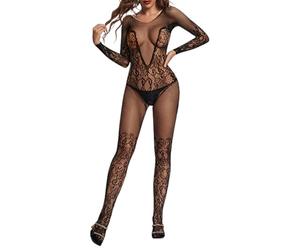Combinaison Sexy Femme Lingerie Sexy Bas en Soie pour Femmes Bas en Maille Jacquard Col Suspendu Dos Nu Bas en Soie en Dentelle Bas Résille Lingerie Sexy Lingerie Sexy Sous-vêtements Dentelle, Noir