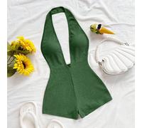 Combinaison sexy pour femmes avec col en V profond, dos nu et motif texturé vague en tricot blanc. et ajustée, idéale pour les vacances, les sorties, le thé de l'après-midi, le style boho, la plage, l