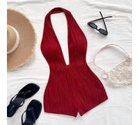Combinaison sexy pour femmes avec col en V profond, dos nu, motif texturé vague en tricot blanc. et ajustée, idéale pour les vacances, les fêtes, les rendez-vous, le thé de l'après-midi, le style boho