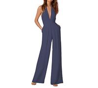 Combinaison sexy sans manches pour femme avec décolleté plongeant en V et dos nu Combinaison Femme Chic Pour Soirée Couleur Unie Mode Décontractée Rompers Jumpsuit Pantalon Jambes Larges Casual
