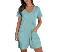 Combinaison Short Femme Eté Solde Décontractée Salopette Short Couleur Unie Chic Élégant Robe Short Femmes Jumpsuit Ample et Respirant Salopettes Chic pour Soirée Short de Plage Rompers Playsuit