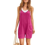 Combinaison short surdimensionnée - Maternité et post-partum, combinaison d'été décontractée sans manches à bretelles, vacances élégantes, rose foncé, M