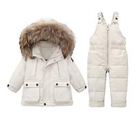 Combinaison Ski Enfant Combinaison de Neige Fille Garçon doudoune à Capuche + Pantalons de Ski Enfants 2PCS Ensemble de Doudoune pour Bébé d'hive Enfant Doudoune Manches Longues pour 3-15 Ans