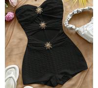 Combinaison slim blanche texturée en maille avec décoration métallique, convenant pour soirée, rendez-vous, thé de l'après-midi, festival de musique, croisière à la plage, tenue d'été L,M,S,XSTissu tr