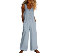 Combinaison Sport Femme Imprimé Rayé Large Taille Playsuit Chic Et Élégant sans Manches Salopette Surdimensionné Fluide Jumpsuit Jambe Large Longue Salopette Légèr Respirant Overall avec Poches