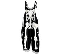 Combinaison Squelette Halloween Adulte, Bretelles Ajustables Noir Blanc | imprimé squelette intégral, bretelles nouées ajustables, tissu extensible, déguisement Halloween fête, lavage facile