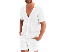 Combinaison transparente en soie glacée pour homme - Chemise et short court - Ensemble pyjama deux pièces - Tenue d'été - Tenue de yoga - Respirant - Pour le printemps et l'été, Blanc., 3XL