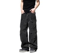 Combinaison Travail Homme, Jeans pour Hommes, Poches Délavées Et Jeans, Pantalons De Travail Amples Et Droits pour Hommes High Street (Black, XXXL)