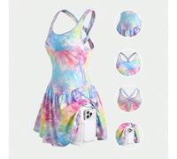Combinaison tricotée imprimée mode décontractée pour filles préadolescentes, robe arc-en-ciel pastel, robe mignonne, robe d'été esthétique, robe dégradé arc-en-ciel, convient pour l'école, le campus, 