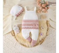 Combinaison tricotée pour bébé nouveau-né, barboteuse avec pieds convenant à l'automne/hiver, blanc et couleur contrastée, mode et polyvalente, convenant pour le port quotidien, les sorties et les voy