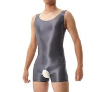 Combinaison une pièce pour homme - Entrejambe ouvert - Sans manches - Sous-vêtements sexy - Body de sport pour homme - Débardeur - Lingerie sexy - Vêtement de sport, gris, M