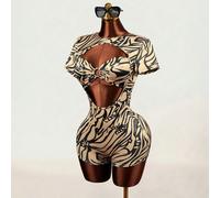 Combinaison Y2K zèbre avec découpes, devant torsadé, coupe slim et fesses gainées, tenue de sortie L,M,S,XLMotif texturéTissu tricoté