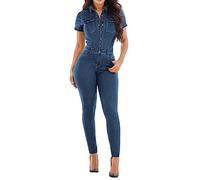 Combinaisons Courte Sans Manches Pour Femmes Sexy Une Pièce Moulante Sexy Boutonné Slim Fit Denim Longue Combinaison Combishort Pleine Longueur Jeans Barboteuses Salopette Combinaison Noir Moulante