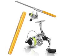 Combinaisons de canne à pêche et de moulinet en forme de mini stylo, canne à pêche rétractable de poche en forme de mini stylo portable avec roue de moulinet de pêche (Or)