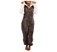 Combinaisons De Pyjama Une Pièce pour Femmes en Peluche Combinaison avec Capuche Et Fermeture Éclair Une Pièce en Peluche Pyjama Long Confortable Polaire Capuche Vêtement Nuit Adulte