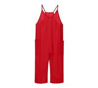 Combinaisons De Ski Fille sans Manches pour Filles, Salopette Ample à Bretelles Spaghetti, Pantalons Longs avec Poche, 1 pièce Couture Combinaison(Rouge,12-13 Years)