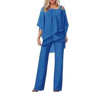 Combinaisons Élégantes Femme d'Été 2 Pièces Complet Pantalon Jambe Large et Travail Combinaisons Couleur Unie Robe Sans Manches Décontracté Ensemble Complet Baggy Sexy Tailleur Cérémonie Mariage,