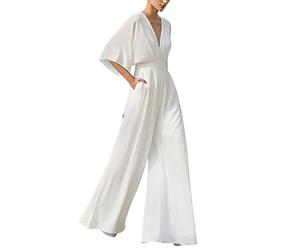 Combinaisons Et Combishorts Femme Combinaison Pantalon Chic Jumpsuit Ensemble Fluide Robe Elegant De Ceremonie Ete Fourreau Tailleur Pour Mariage Haut Salopettes Soirée Tenue Invitée,A-Blanc,L