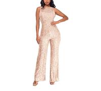 Combinaisons Femme à Paillettes- Combinaison Mariage Coupe AjustéE Col Rond sans Manches Taille Haute Jumpsuit Casual Longue pour SoiréE Bal De Fin D'AnnéE Une PièCe Sequins Bodysuit