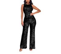 Combinaisons Femme à Paillettes- Combinaison Mariage Coupe AjustéE Col Rond sans Manches Taille Haute Jumpsuit Casual Longue pour SoiréE Bal De Fin D'AnnéE Une PièCe Sequins Bodysuit