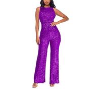 Combinaisons Femme à Paillettes- Combinaison Mariage Femme Coupe AjustéE Col Rond sans Manches Taille Haute Jumpsuit Couleur Unie Pas Cher pour SoiréE Bal De Fin D'AnnéE Une PièCe Sequins Bodysuit