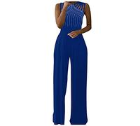 Combinaisons pour femme pour fête, combinaison sans manches pour femmes, combinaison tendance ajourée clubbing barboteuse strass brillants, salopette décontractée avec salopette à jambes larges