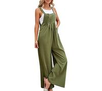 Combinaisons pour femmes décontracté poche femmes barboteuse bretelles solides combinaison bouton longue combinaison femme combinaison, vert militaire, M