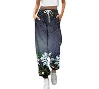 Combinaisons Shorts imprimés de Noël taille haute pour femme avec élastique à la taille et à cordon de serrage Pantalon de sport à la mode chauffant, H-marine militaire, XL