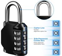 Combination Padlock,4 Digit Padlock,Zinc Alloy Code Padlock,No Need for Keys,Change Yourself Your Code at Will,Suitable for Lockers,Garages,Gates,Schools (Black) (Pack of 2)