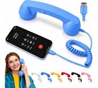 Combiné de Téléphone Rétro Call Vintage avec Microphone，Bleu Ciel | Combiné Téléphone Filaire Rétro et Haut-Parleur Type-C pour Maison Smartphone, Appels, Vidéoconférences Réunions