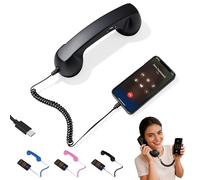 Combiné de téléphone rétro pour téléphone, combiné de téléphone rétro de type C avec poignée fixe pour téléphone portable, vidéoconférences, appels et réunions (noir)