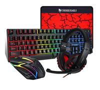 Combiné,KOCAN TF800 Combinaison de jeu en quatre pièces Clavier à 104 touches Souris avec lumière respiratoire 4 couleurs Casque de jeu de 3,5 mm Tapis de souris antidérapant,Ensemble de jeu