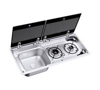 Combiné plan de cuisson - DOMETIC - Evier à droite - 2 feux à gaz - Couvercle en verre - Compact