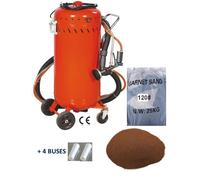 Combiné Sableuse Aspirateur mobile 106L intérieur extérieur + 4 Buses 7mm + Sac 25kgs d'Abrasif Garnet Mesh 120A+