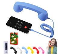Combiné téléphonique rétro pour Smartphone，Bleu | téléphonique vintage avec prise jack 3,5 mm et adaptateurs USB-C et Lightning pour appels, réunions et visioconférences