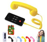 Combiné téléphonique rétro pour Smartphone，Jaune | téléphonique vintage avec prise jack 3,5 mm et adaptateurs USB-C et Lightning pour appels, réunions et visioconférences