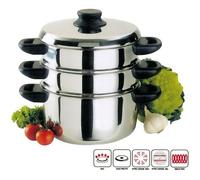 Baumalu, Combiné Vapeur 3 Corps Inox 20 cm Argenté - Ustensile de Cuisine en Acier Inoxydable, Compatible Tous Feux, Couvercle en Verre, Équipement Bakélite, Haute Qualité