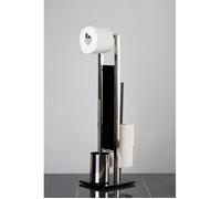 WENKO Combiné WC Rivalta | 3 en 1| Brosse WC et Dérouleur Papier Toilette | Stockage Papier | Tête de Brosse remplaçable | Acier INOX Brillant et Verre trempé Noir| 18x70x23 cm | INOX