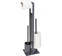Combiné Wc Rivalta Serviteur 3 En 1 Wenko Brosse Wc, Dérouleur Stockage Papier Toilette, Acier Inox Gris- Verre Trempé Noir, 18x70x23 Cm, Gris