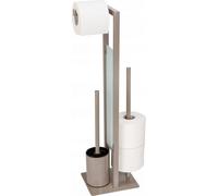 Combiné Wc Rivalta Serviteur 3 En 1 Wenko Brosse Wc, Dérouleur Stockage Papier Toilette, Acier Inox Gris- Verre Trempé Noir, 18x70x23 Cm, Gris