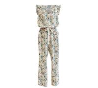 Combipantalon femme - SARAH JOHN - Imprimé fleurs - 100% viscose - Blanc - Manches courtes S