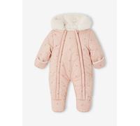 VERTBAUDET Combi-pilote imprimée coeurs bébé doublée imitation fourrure vieux rose NAISSANCE(50CM)