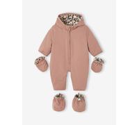 Combipilote naissance doublée imitation fourrure léopard bois de rose 9M(71CM)