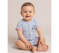 Combishort 100% Coton Bébé Garçon Fond Blanc Raye Bleu Blanchi 12M(74CM)