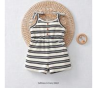 Combishort à rayures en tricot doux pour bébé fille 6-9M,9-12M,12-18M,18-24M,2-3YGéométriquePolyester