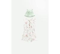 Combishort bébé + chapeau en gaze de coton arya ecru 4A(104CM)