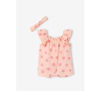 Combishort bébé en voile de coton rose pâle 36M(97CM)